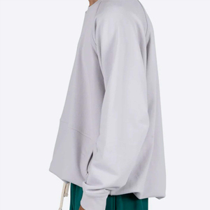 Sweat-shirt à col rond gris clair pour hommes manches raglan coupe surdimensionnée couleur unie pull décontracté haut en coton mélangé - Product Image 5