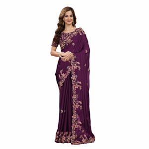 Trendmalls Sari indien pour femme en soie Rangoli, entièrement brodé, style décontracté, pour mariage, toutes saisons, coupe classique, avec pièce de chemisier non cousue - Product Image 1