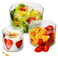 Bols à fruits à salade transparents de 25cm de diamètre, modernes et écologiques, grands bols à salade en verre borosilicaté transparent avec couvercles en bois