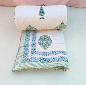Hand Block Print Reversible Razai Quilt Indian Kantha Winter Bedding - Product Image 4