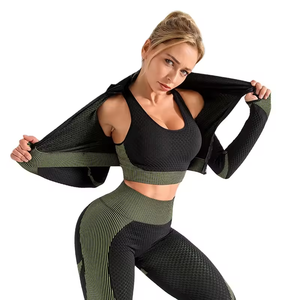 Ensemble de yoga 2 pièces léger pour femmes grandes tailles, vente en gros, logo personnalisable, vêtements de sport, leggings de sport, taille élastique, uni, fitness - Product Image 4
