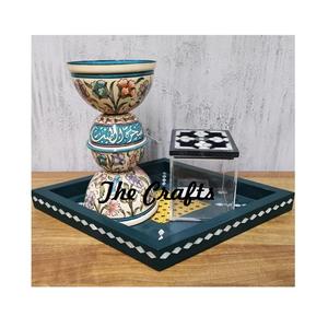 Set Of 2 Customized Size Incense <b>Oud</b> Burner In Metal Brown Blue And Gold Color <b>Bakhoor</b> Burner For Sale - Product Image 4