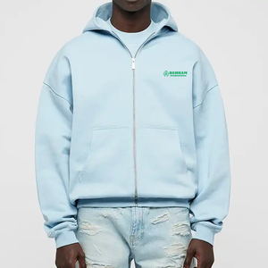 Personnalisé lourd Vintage goutte épaule Boxy Fit fermeture éclair sweats à capuche hommes thermique à manches longues français éponge fermeture éclair à capuche & sweat-shirts - Product Image 1