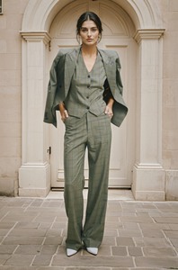 Pantalon olive pour femme, style minimaliste de haute qualité, élégant, imperméable, écologique, en polyester/coton, fabriqué en usine au Vietnam - Product Image 3