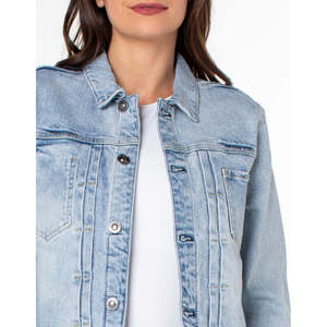Giacca Casual da Donna in Denim Blu Plus Size con Cuciture a Vista e Bottoni Decorativi, Lavaggio Tecnico, per Tutte le Stagioni - Product Image 5