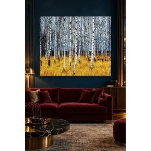Impression sur toile Forêt de bouleaux de Fida sur fond de herbe dorée - Product Image 1