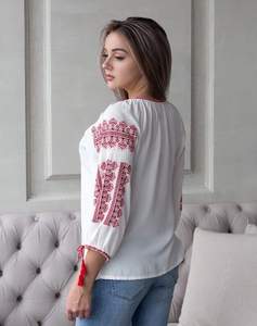 Chemisier brodé décontracté pour femme avec manches bouffantes et logo tissé à motif imprimé pour les fêtes de mariage - Product Image 5