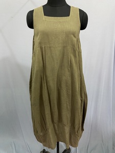 ชุดเดรสยาวผ้าฝ้ายพิมพ์ลายสำหรับผู้หญิงเดรสลำลองอัดพลีทสีทึบมีกระเป๋า - Product Image 2