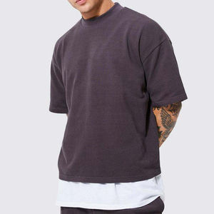 เสื้อยืดครอปโอเวอร์ไซส์ทรงหลวมสำหรับผู้ชายเสื้อยืดแนวสตรีทเสื้อยืดธรรมดาสำหรับผู้ชายเสื้อยืดเปิดไหล่100% ทำจากผ้าฝ้าย - Product Image 4
