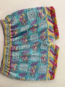 Pantalones cortos de algodón de cintura alta Vintage para mujer, pantalones cortos de playa transpirables bordados Kantha hechos a mano para primavera - Product Image 4