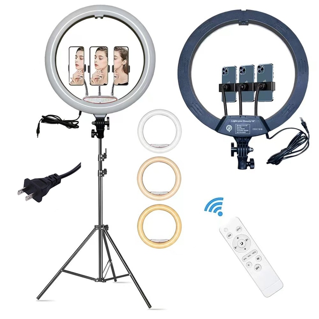 18-Inch European Plug Half-Moon LED Ring Light for Mobile Phones for Selfie TikTok Studio Lighting with Tripod Included