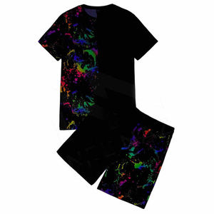 100% coton hommes été t-shirt et short ensemble respirant uni en gros 2 pièces confortable ensemble court - Product Image 1