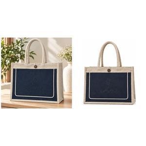 Bolsa de Yute Natural Negra con Bolsillo Frontal de Lona con Ribete, 17x13x6 Pulgadas, Venta al Por Mayor, Logotipo Personalizado - Product Image 6