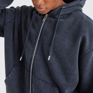 Sweats à capuche avec fermeture éclair personnalisés en détresse poids lourd délavés à l'acide pour garçons 100% coton hommes Vintage sweats à capuche zippés - Product Image 3