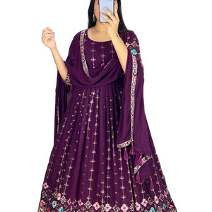 Vestido Anarkali DE TRABAJO bordado Georgette de diseñador más reciente de Fab Zone - Product Image 1