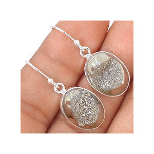 Dernière nouvelle conception 925 argent Sterling massif titane naturel Druzy pierres précieuses boucles d'oreilles faites à la main bijoux fins au prix de gros - Product Image 1
