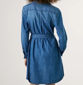 Logo personnalisé écologique tissé dentelle Denim chemise Robe femmes décontracté bouton sans manches mode vente en gros fabricant de vêtements - Product Image 5