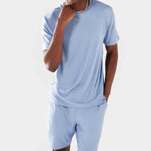 Conjunto de chándal de verano personalizado para hombre, Camiseta de cuello redondo lavada con piedra Vintage transpirable, pantalones cortos, ropa de calle informal a la moda - Product Image 4