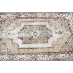 Turkish Vintage Area Rug 6.5x6.1 ft, <b>Brown</b> Floral Rug <b>Wool</b> - Product Image 5