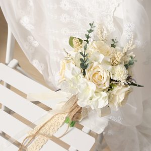 Bouquets <span class=keywords><strong>de</strong></span> mariage pour la mariée, roses artificielles blanches <span class=keywords><strong>champagne</strong></span>, cérémonie <span class=keywords><strong>de</strong></span> mariage, anniversaire, décoration <span class=keywords><strong>de</strong></span> mariage bohème rustique - Product Image 6