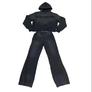 Calidad Premium Venta caliente Logotipo personalizado Bordado desgastado Lavado ácido Flare Chándal French Terry para hombres - Product Image 3