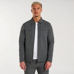 Surchemise Charcoal-Coupe décontractée élégante avec poches zippées cachées verrouillables et détails minimes en métal armé pour un confort hivernal - Product Image 2