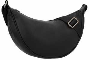 Bolso Bandolera de Cuero Genuino Negro Suave, Bolso de Hombro Grande en Forma de Media Luna, Bolso de Pecho Tipo Banana con Textura Granulada, Bolso de Viaje Moderno - Product Image 3