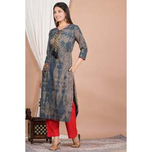 Chemisier et chemise Kurta droite brodés tie-dye pour femmes Styles à la mode - Product Image 4