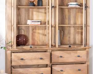 Modern Solid Mango Wood Sideboard 170cm with <b>Glass</b> Doors and <b>Drawers</b> for Living Room Bedroom Hotel - Product Image 4