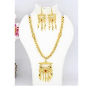 Ensemble de pendentifs à breloques ensemble de bijoux plaqué or indien dubai arabe ensemble de pendentifs boucles d'oreilles collier chaîne pour femmes - Product Image 4