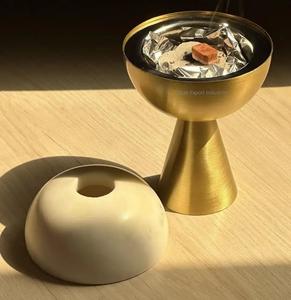 Luxury Arabic Oud <b>burner</b> Incense Bakhoor Charcoal <b>Burner</b> New Aged Brass & Marble Top Censer <b>burner</b> Matte Gold - Product Image 4