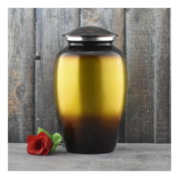 Urnes funéraires de style américain, extravagantes et uniques, en métal doré de couleur orange, en forme de fusée, de 10 pouces, capacité de 8 pouces cubes.