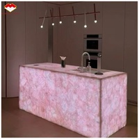 Pierre semi-précieuse de luxe en agate bleue, jaune et rose rétroéclairée pour panneau mural de villa et hôtel, table, îlot, comptoir