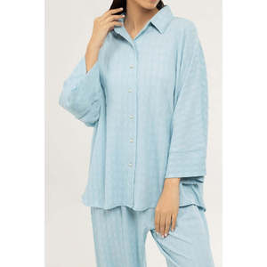 Camisa de Punto Azul para Mujer, Teñida con Mezcla de Colores, Transpirable - Product Image 5