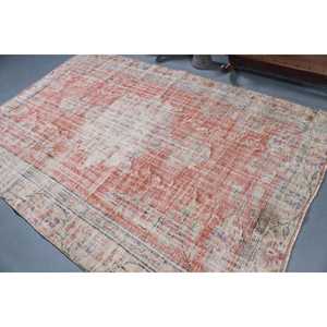 Tapis vintage, grand tapis de 5,9 x 8,8 pieds, tapis turc en laine rouge à motifs floraux - Product Image 4