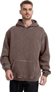 Ropa informal de invierno para hombre, de gran tamaño Sudadera con capucha, jersey de lana de algodón con bolsillo de canguro y hombro caído teñido liso - Product Image 4