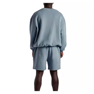 Custom LOGO Cotton Crewneck Sweatshirt <b>Set</b> Plain Sweat <b>Set</b> Shorts Men's Crew Neck Sweatshirt and Shorts <b>Set</b> - Product Image 5