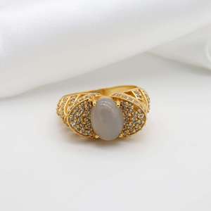 Brass <b>Ring</b> Moonstone <b>Statement</b> <b>Ring</b> Dainty Brass <b>Ring</b> for Women 18k Gold Plated Boho - Product Image 6