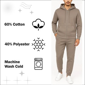 Conjunto de chándal para hombre, sudadera con cremallera y joggers, traje Atlético sólido informal de 2 piezas, ropa de calle, cálido, transpirable, para exteriores, para exteriores - Product Image 3