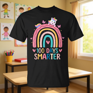 Camiseta de Arcoíris con Unicornio para Niñas, 100 Días de Escuela, Camiseta Promocional para Niñas, 100 Días Más Inteligentes - Product Image 3