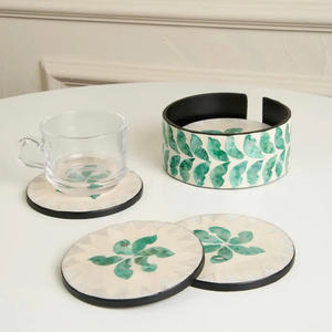 Ensemble de dessous-de-verre ronds multicolores en nacre, faits à la main, mosaïque de coquillages, accessoires de table décoratifs pour la salle à manger, décoration de table basse - Product Image 1