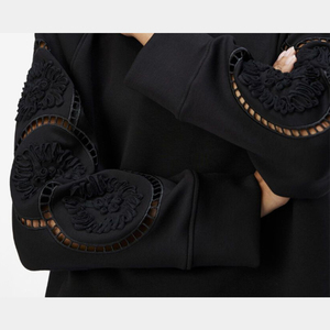 Sweat-shirt à manches longues et col rond pour femmes avec broderie au crochet, sweat-shirt pour femmes - Product Image 4