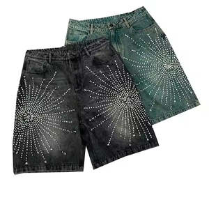 Pantalones Cortos de Malla para Hombre, Estilo Urbano Personalizado, Desgastado, Vintage, Lavado Ácido, con Pedrería, Estilo Hip Hop, Diamantes, Holgados, Fabricante 2026 - Product Image 2