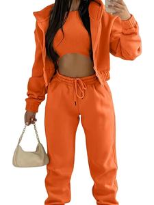 260 grammes Polyester rayonne décontracté automne hiver fermeture éclair surdimensionné léger deux pièces à capuche survêtements ensembles femmes en gros - Product Image 3