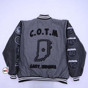 Logo personnalisé Vente en gros Fabricant de veste brodée en chenille Veste pour homme en laine avec manches en cuir Veste décontractée de style manteau - Product Image 4