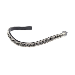 Saman Exports Best Quality Leather Horse Brow Band With Black & White <b>Crystals</b> Decoration <b>Top</b> India Supplier & Manufacturer - Product Image 1
