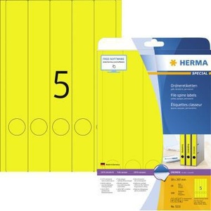 Etiquetas Adhesivas Estrechas/Largas para Encuadernación con Orificio para el Dedo, Color Amarillo, 38 x 297 mm, 100 Etiquetas/Paquete, HERMA - Product Image 1