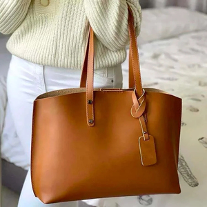 Bolso Tote de Cuero Genuino, Color Sólido, Estilo Minimalista, Abierto por Arriba, para Uso Diario, Bolso de Mano para Mujer, para Todas las Temporadas - Product Image 5