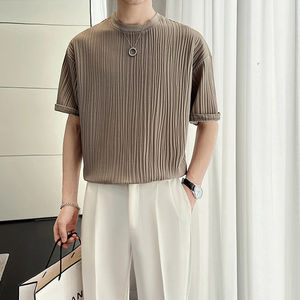 Camiseta de manga corta de verano para hombre, camiseta informal de Color sólido con cuello redondo, ropa de calle, Camisetas básicas sueltas - Product Image 2