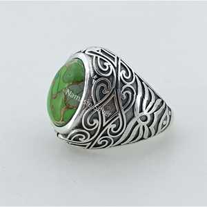 Handmade Boho Gemstone Women's <b>Ring</b> Green Copper Turquoise Oval 925 Sterling Silver Bezel Setting <b>Statement</b> Piece Gift for Her - Product Image 2